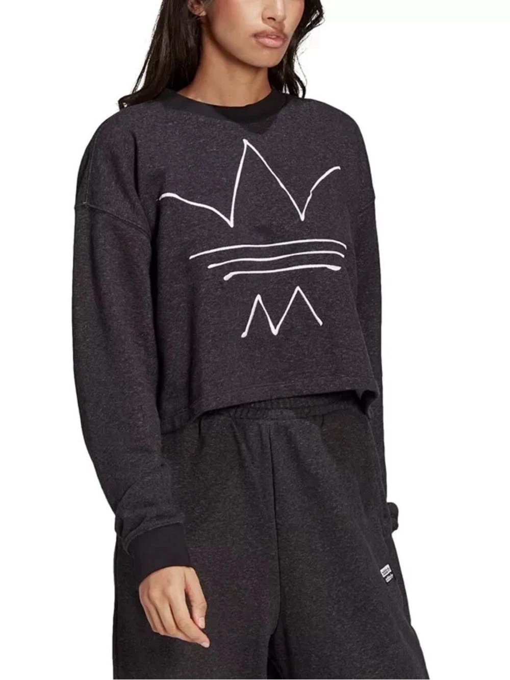 Adidas R.Y.V. Abstract Trefoil Cropped Sweatshirt Women M Black Melange